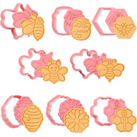 8PCS 3D Cookie Cutters, Plastic Cookie Mold Easter Party Cookie Mold for Kids, 3D Shaped Cookie Cutters for Dessert Biscuits in the Kitchen, Little Bee