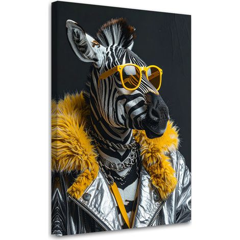 Bild auf Leinwand Zebra mit gelber Brille und Pelzmantel 30x45 (1/5)