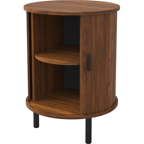 Runder Unterschrank mit Schiebetür aus MDF und PB, Walnussfarben, 48 x 48 x 65 cm (1/5)