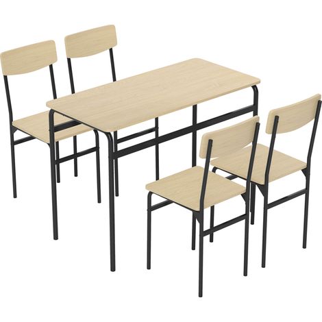 Set da Pranzo 5 Pezzi con Tavolo Rettangolare e 4 Sedie da Pranzo in MDF e Gambe in Metallo Nero e color Legno (1/5)