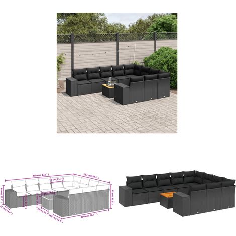 Salon de jardin 11 pcs avec coussins noir résine tressée - Ensemble Salon De Jardin - Meuble Extérieur - Jardin Design - Mobilier De Jardin - Chaise Lounge - Home & Living (1/3)