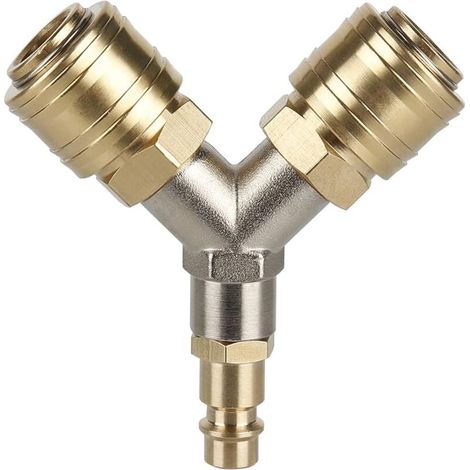 Distributeur d'air comprimé en laiton antirouille – 2 connecteurs filetés 1/4" – Étanchéité fiable – Pour outils à air comprimé (1/5)