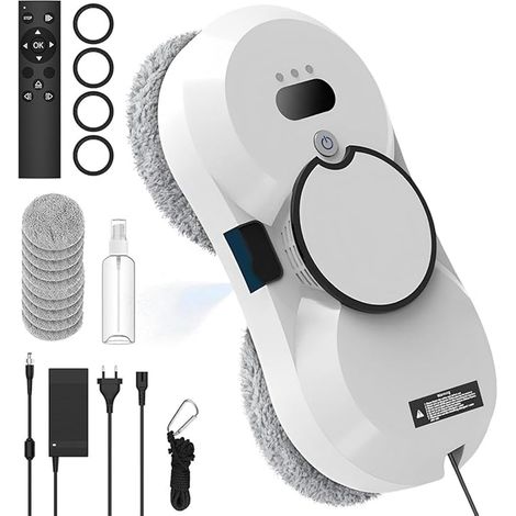 Robot Laveur Vitre Electrique 5600Pa, 3 Modes de Nettoyage, Télécommande et 10 Chiffons (1/5)