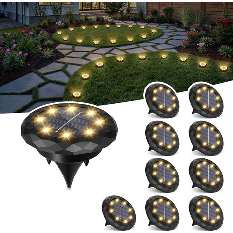 Lot de 10 éclairages solaires pour jardin – Lampes de chemin LED étanches à énergie solaire – Lumière chaude décorative pour allée, terrasse, patio et arrière-cour (1/5)