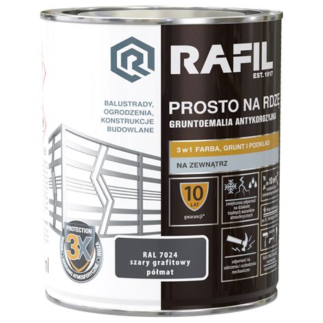 Rafil Prosto para óxido, gris grafito, semimate, RAL7024, 0,75 l (1/2)