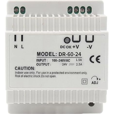 Transformateur pour rail DIN Sortie 24V/2.5A pour Visiophone connecté 2 fils, Bloc d'Alimentation Entrée 100-240 V AC 50/60 Hz pour Interphone Vidéo (1/5)