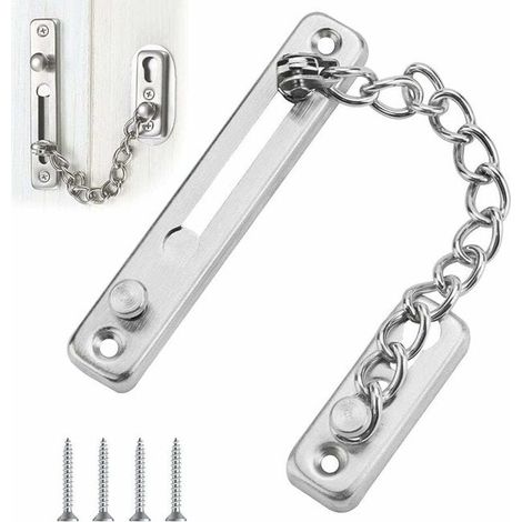 Serrure de Chaîne de Porte Sécurité Anti-Intrusion en Acier Inoxydable, Verrou de Porte d'Entrée avec Entrebâilleur et 4 Vis de Fixation, Protection Renforcée pour Porte Coulissante (1/5)