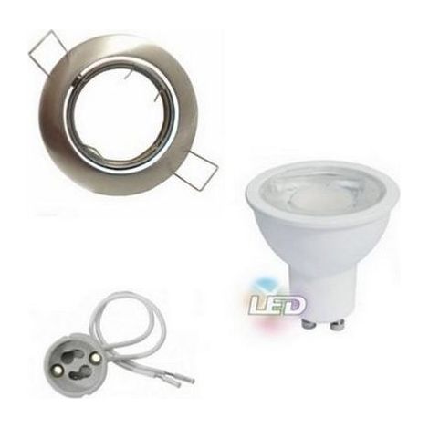 Kit Spot LED GU10 Encastrable Orientable 8W Rond Inox - Blanc Froid 6000K - 8000K - SILAMP (1/3)