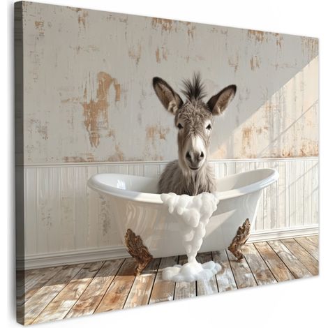 TABLEAU SUR TOILE Âne - Animaux - Baignoire - Mousse Décoration Murale 40x30 cm