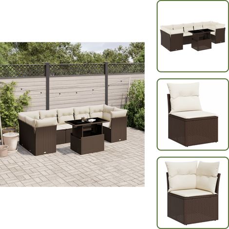 8-tlg. Garten-Sofagarnitur mit Kissen Braun Poly Rattan - Gartensorte - Gartenmöbelset - PE-Rattan Möbel - Outdoor Sofa - Lounge Set