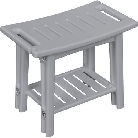 Tabouret de douche à double étagère, banc de salle de bain avec rangement, design à lames pour salle de bain (gris,dimensions 56×32×46cm) (1/5)