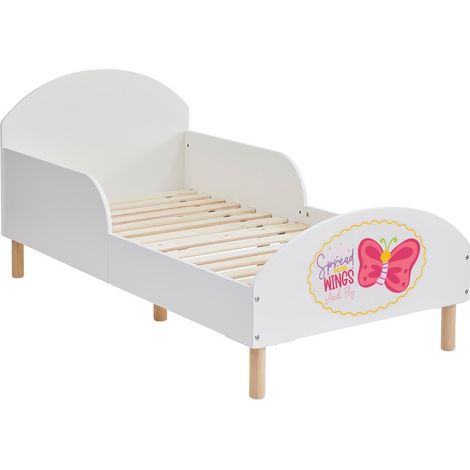 Kids Toddler Bed Frame with Spread your Wings and Fly Decal - L144 x W74 x H68 cm - White