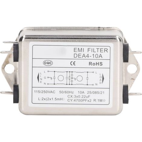 Filtre antiparasite pour ligne électrique, filtre d'alimentation, suppresseur de bruit EMI, purificateur audio, monophasé AC 115 V/250 V, 50/60 Hz, 10 A, type à puce (1/5)
