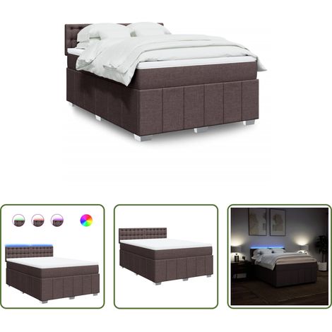 vidaXL LED-Beleuchtung -  Boxspringbett mit Matratze Dunkelbraun 140x200 cm Stoff (1/5)