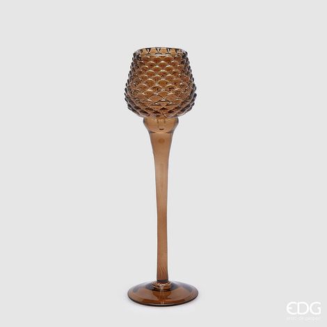 EDG Enzo De Gasperi Portacandela Pigna Calice Natale H 26 Cm D 7,5 Cm Marrone