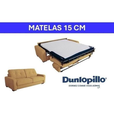 Canapé convertible express - 2/3 places - SOA - Tissu gauffré - Ocre - Matelas 15 cm - 195 x 100 x 91 cm - DUNLOPILLO (1/5)