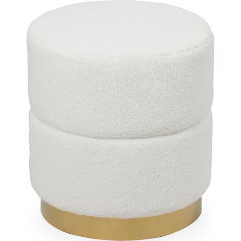 Pouf Rond Tapissé en Tissu Bouclé - Gabby Blanc (1/4)
