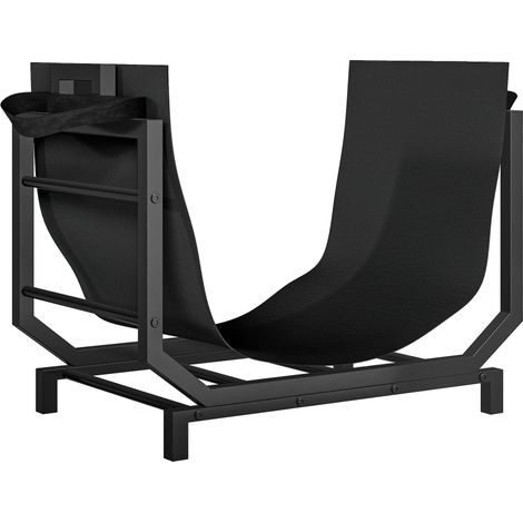 Porta Legna da Interno Esterno in Metallo con Borsa Oxford 53x33x43 cm Nero (1/5)