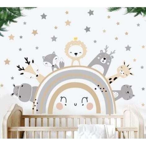 Autocollant mural animaux arc-en-ciel – Décoration murale enfant pour chambre bébé – Lot de 1, design ludique et coloré (1/5)