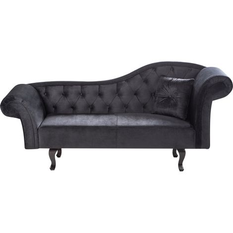 Chaise longue retro tapizado en terciopelo negro acolchado versión derecha con cojín Lattes II
