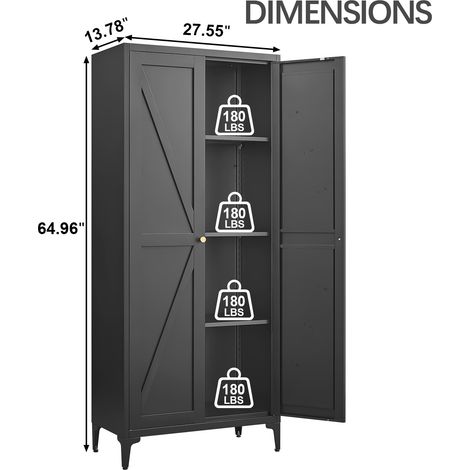 Credenza da riordino 165x70x35 cm in acciaio nero, ripiani regolabili – MEUBLIV (1/5)