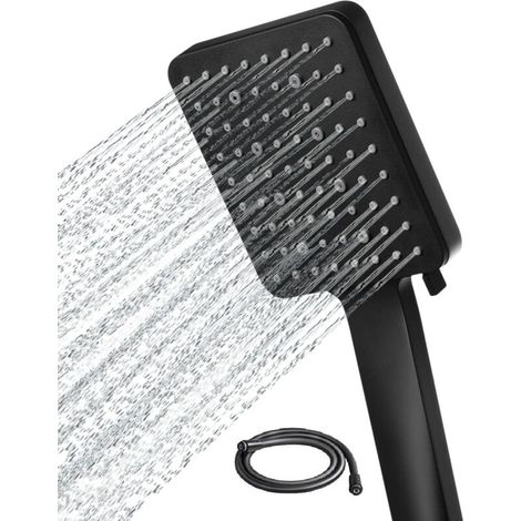 Hochdruck-Handbrausekopf, quadratisch, mit 1,5 m Schlauch – 6 Strahlarten – Schwarz