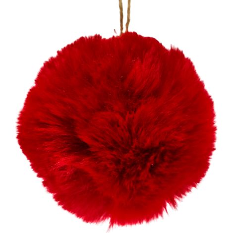 Adorno colgante, bola textil, peluda, roja, 7x7x7cm (1/5)