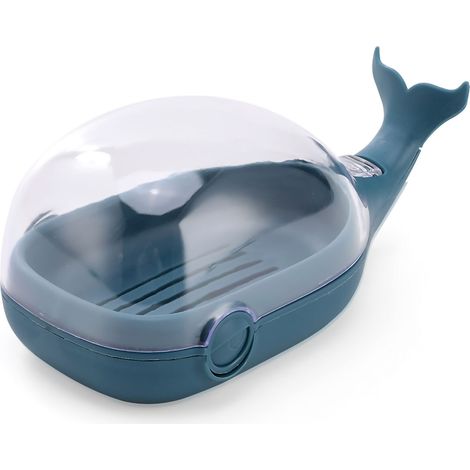 Niedliche, walförmige, doppelwandige Seifenschale, wasserdicht mit Klappdeckel fürs Badezimmer, blau (1/5)