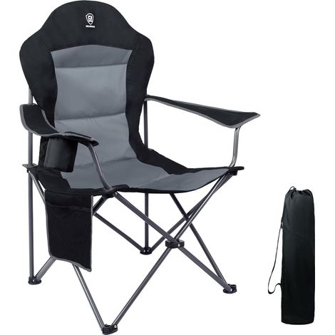 Chaise de Camping Pliante 160KG Capacité de Charge avec Dossier Haut, avec Pochette Latérale et Porte-gobelet, Confortable Chaise Pliante pour Camping, Jardin, Balcon, Pêche, Plage (1/5)