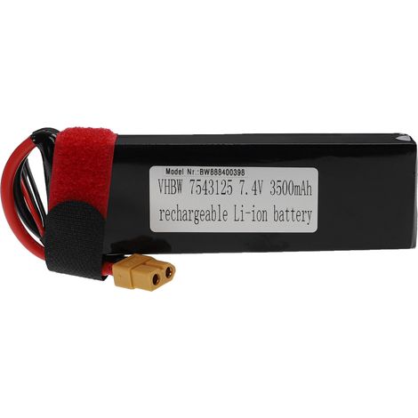 vhbw Batería compatible con XT60 clavija (m) para modelismo por ej. coche carreras, avión (3500mAh, 7,4V, Li-poli, 134 x 44 x 16mm)