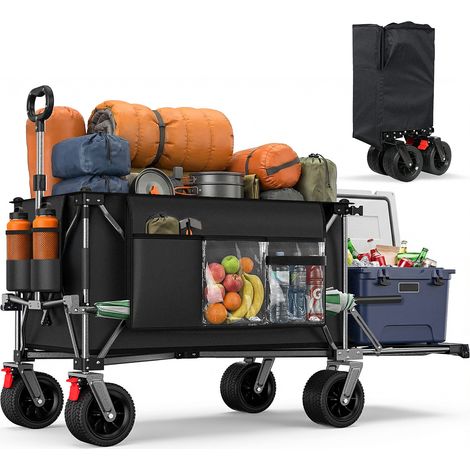 Chariot de jardin pliable 92,8x58x110 cm en acier noir, grande capacité pour sorties – MEUBLIV (1/5)