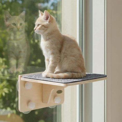 Hamac Chat Fenetre Observation des Oiseaux, Jusqu'à 10 kg, 30×26 cm Cadre Renforcé en Bois, Mural Hamac pour Chaton, Confortable Lit pour Chaton avec des 4 Ventouses, Facile à Monter (1/5)