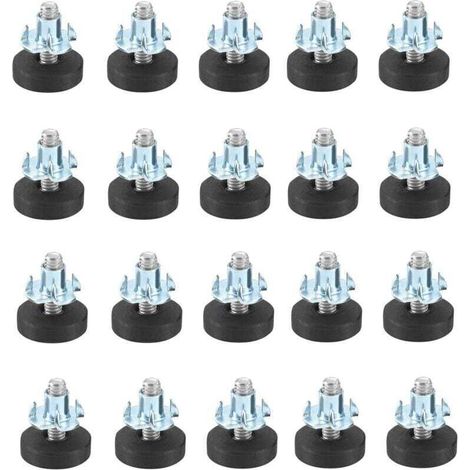 Lot de 20 pieds de meuble réglables avec vis de réglage Vis de réglage Avec écrou à enfoncer M6 Diamètre : 22 mm Socle réglable en hauteur Pour pieds de table et d'armoire