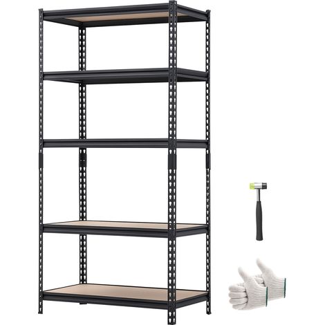 Mophorn Schwerlastregal 923x459x1813mm, 907,2kg Tragfähigkeit, Lagerregal mit Stahlrahmen und 5 Verstellbaren MDF-Böden, Teilbares Stecksystem als Werkbank, für Keller, Garage und Werkstatt (1/5)