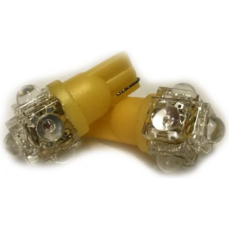 Coppia 2 Lampade Led T10 Con 5 Led F5 Flux Colore Giallo Yellow 12V 0,2W