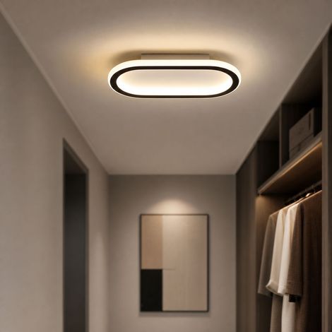 Plafonnier LED Noir 28W, Design Minimaliste en Fer, Lumière Tri-Colorée, Idéal pour Couloir et Chambre, 30x15cm (1/4)
