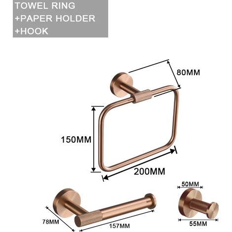 Ensemble de 3 accessoires en or rose brossé (D) : porte-brosse de toilette, porte-papier toilette, barre porte-serviettes, crochet de suspension, porte-savon. (1/5)