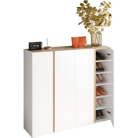 Credenza Ghiffa, Madia 10 Ripiani, 12 Vani Made in Italy, 4 Ante, 140x35x111h cm Bianco Lucido
