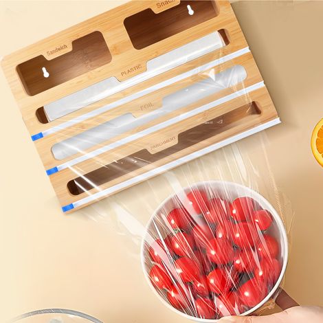 Film Dispenser and Cutter 5-in-1Cling Tin Foil Film Dispenser and Cutter Foil Dispenser 40cm Kitchen Roll Foil Organiser Storage Cling Film Cutter for Kitchen Drawer Foil Holder (1/4)