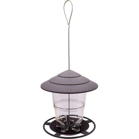 Mangeoire à Oiseaux Sauvages, Mangeoire à Oiseaux Extérieure à L'Épreuve des Écureuils, Mangeoire à Oiseaux Sauvages Suspendue avec Toit de Forme Ronde Gris Facile à Installer et à U
