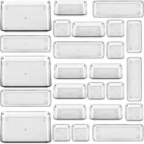 ORION91 Set de 25 bandejas Organizadoras de Plástico Transparentes Separadores de Cajones para Escritorio Baño Cocina Apilables Separadores Despensa Maquillaje Joyas Multiusos - SpazioLuzio - Unidad (1/5)