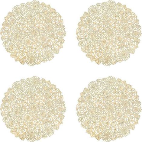 Lot de 4 sets de table, sets de table ronds or rose pour table de salle à manger ou de cuisine, sets de table lavables (or rose, style L, 38 cm) (1/4)