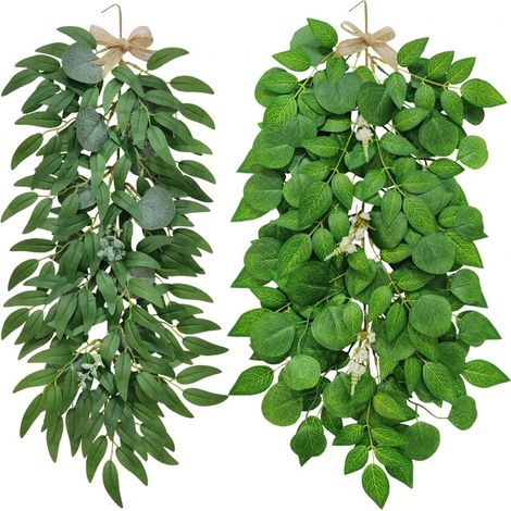 [JAMAIS UTILISÉ]Plante artificielle d'eucalyptus, rotin en osier chiffré, décoration suspendue pour maison, hôtel, jardin, salon, automne, (1/5)