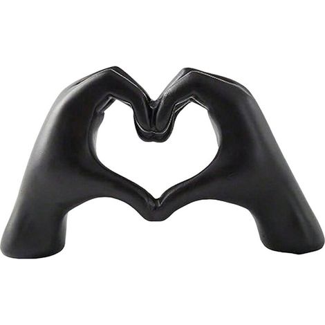 Figurine de main en forme de cœur, sculpture en résine, ornement de décoration pour la maison, le bureau, un mariage ou une fête (noir)
