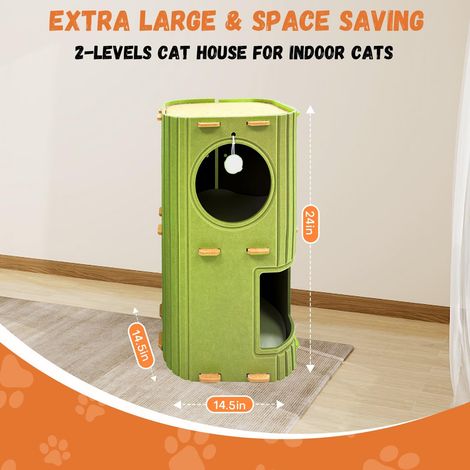 Maison pour chat à 2 niveaux avec griffoir, Tour d'activité pour chat en feutre, Espace de repos confortable et sécurisé pour chats d'intérieur, Facile à monter (1/5)