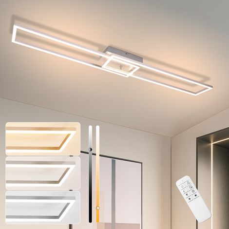 GBLY Deckenleuchte LED Deckenlampe Schlafzimmer - 2 Rahmen Schlafzimmerlampe 102CM Modern Dimmbar mit Fernbedienung Silber Deckenbeleuchtung 36W Rechteckig Design für Wohnzimmer Flur Küche