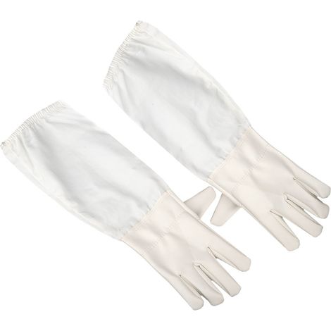 Paar langärmelige, elastische, stichfeste Imkerhandschuhe, Hand- und Armschutz, weiß, Größe XL (1/5)