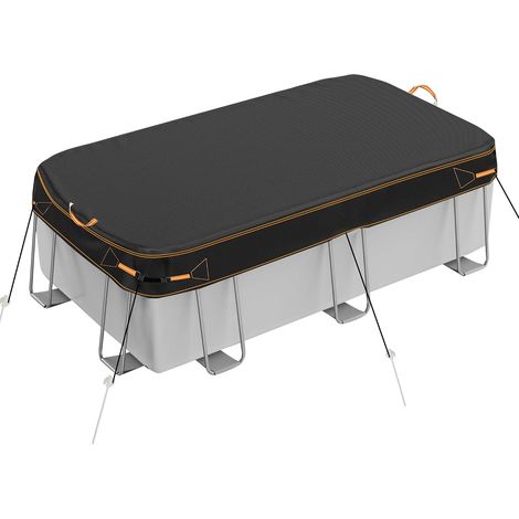 Bâche de Piscine rectangulaire, Noir avec Bordure Orange, Nylon Polyester Robuste, résistante à l'eau, Protection UV, Fonctionnement Manuel, 2,7 x 5,5 m (1/5)