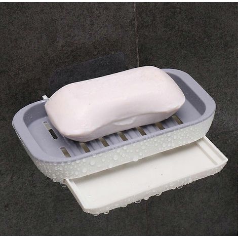 Porte-savon avec égouttoir, lot de 2, pour garder le savon au sec. Idéal pour la cuisine, la salle de bain et la douche. Disponible en 2 couleurs. Porte-savon adhésif mural de 13,5 x 2,7 cm. (1/5)