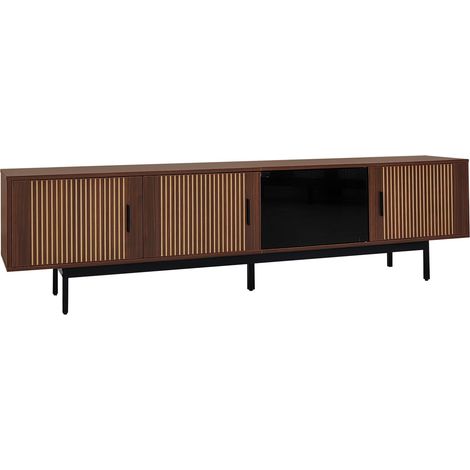 Mueble TV lowboard de 200 cm con textura tallada, puerta de vidrio templado e iluminación LED (1/5)